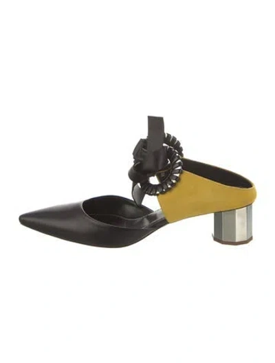 Pre-owned Proenza Schouler Leather Colorblock Pattern Mules In Black