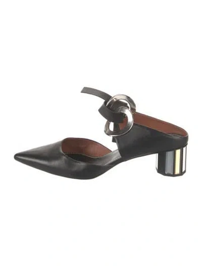 Pre-owned Proenza Schouler Leather Colorblock Pattern Mules In Black