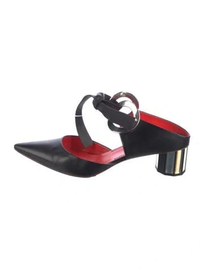 Pre-owned Proenza Schouler Leather Colorblock Pattern Mules In Black