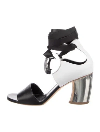 Pre-owned Proenza Schouler Leather Colorblock Pattern Sandals In Silver