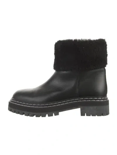 Pre-owned Proenza Schouler Leather Faux Fur Trim Boots In Black