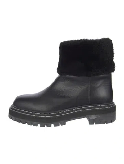 Pre-owned Proenza Schouler Leather Faux Fur Trim Boots In Black