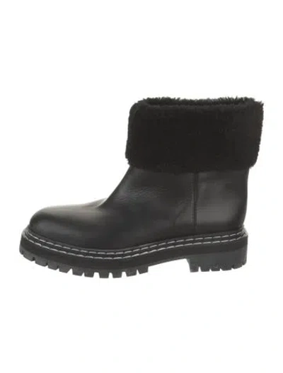 Pre-owned Proenza Schouler Leather Faux Fur Trim Combat Boots In Black