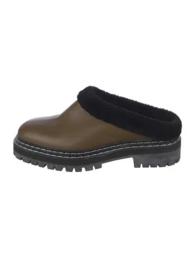 Pre-owned Proenza Schouler Leather Faux Fur Trim Mules In Brown
