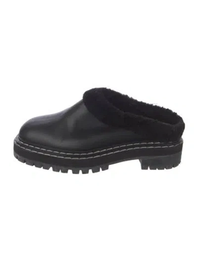 Pre-owned Proenza Schouler Leather Fur Trim Mules In Black