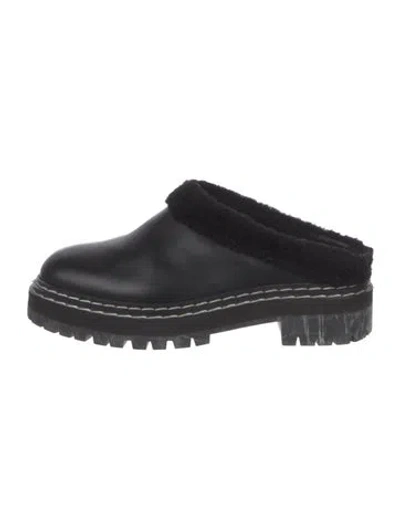Pre-owned Proenza Schouler Leather Fur Trim Mules In Black
