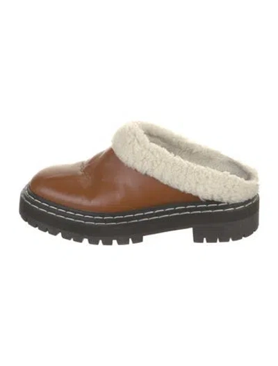 Pre-owned Proenza Schouler Leather Fur Trim Mules In Brown