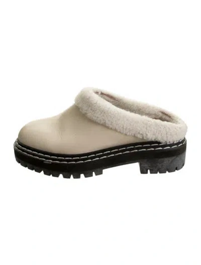 Pre-owned Proenza Schouler Leather Fur Trim Mules In White