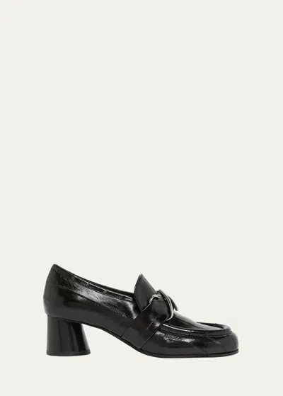Proenza Schouler Leather Monogram Slip-on Heeled Loafers In Black
