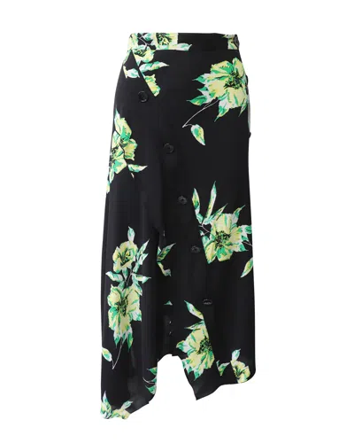 Proenza Schouler Lily Print Asymmetric Skirt In Black And Green Silk In Multi