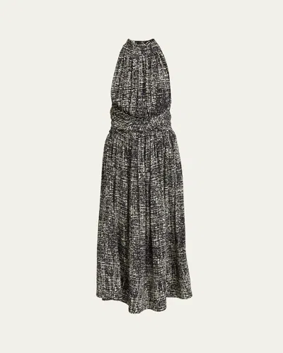 Proenza Schouler Lola Halter Printed Viscose Crepe Midi Dress In Black Multi