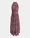 Proenza Schouler Lola Halter Printed Viscose Crepe Midi Dress In Oxblood Multi