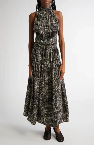 Proenza Schouler Lola Tweed Print Crepe Dress In Black Multi