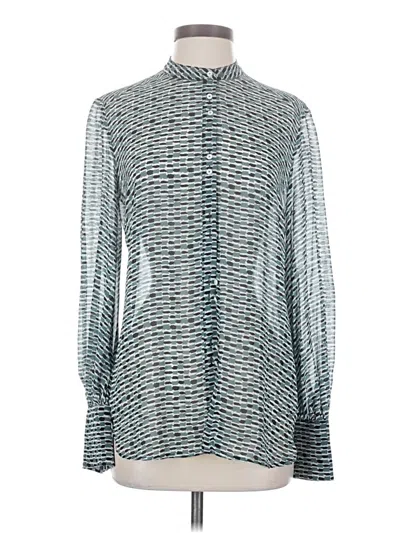 Pre-owned Proenza Schouler Long Sleeve Silk Top Silver High Neck Tops