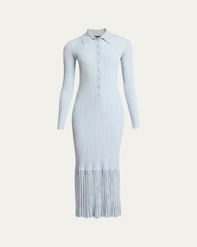Proenza Schouler Luiza Rib-knit Long-sleeve Dress In Blue