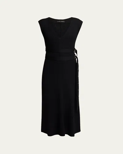 Proenza Schouler Madeline Rib-knit Belted Midi Dress In Black