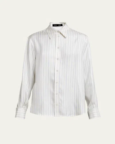 Proenza Schouler Madison Stripe Button-down Silk Twill Top In Ivory Multi