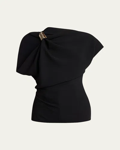 Proenza Schouler Malika Draped Short-sleeve Top In Black