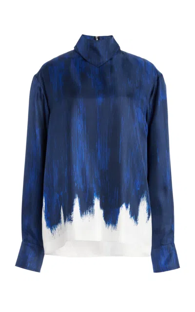 Proenza Schouler Mara Double Printed Silk Top In Blue