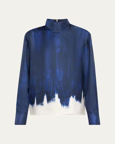 Proenza Schouler Mara Double Printed Silk Twill Top In Blue