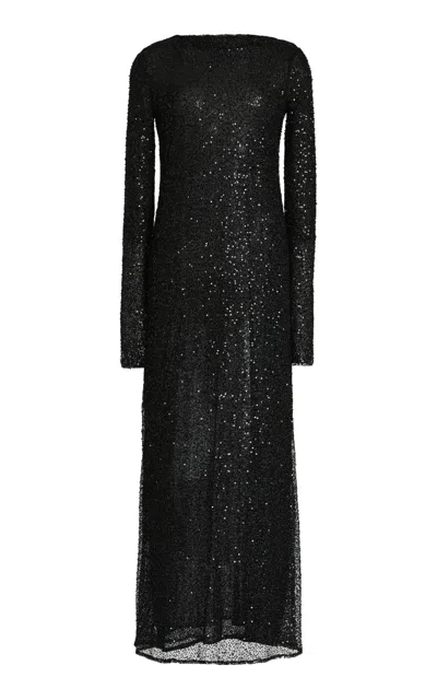 Proenza Schouler Marlowe Sequined Stretch-tulle Midi Dress In Black