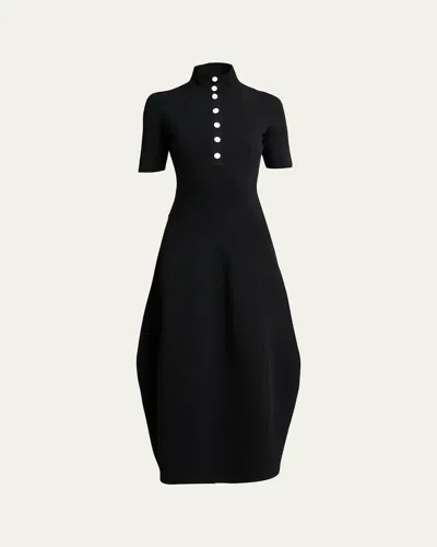 Proenza Schouler Mathilde Short-sleeve Buttoned Sculptural Midi Dress In Black
