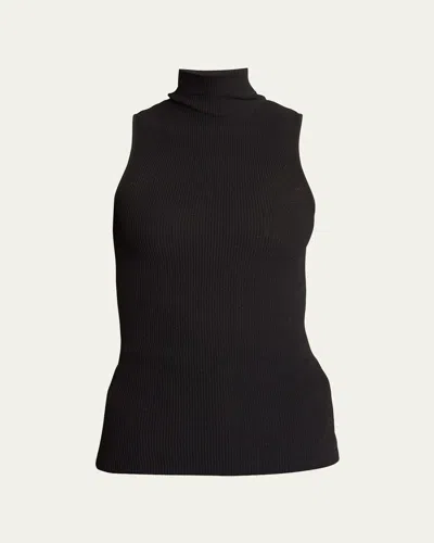 Proenza Schouler Matte Viscose Knit Ribbed Top In Black
