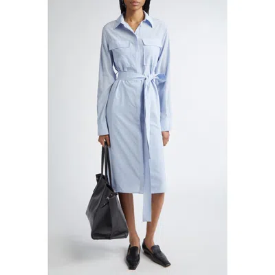 Proenza Schouler Mckenna Long Sleeve Belted Shirtdress In Pale Blue