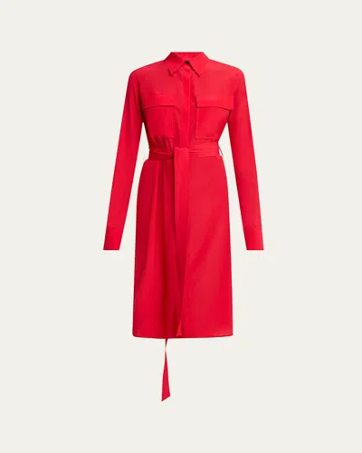 Proenza Schouler Mckenna Long-sleeve Belted Silk-viscose Shirtdress In Red