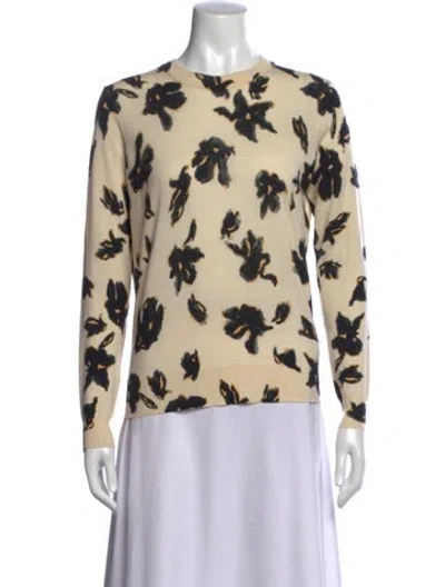 Pre-owned Proenza Schouler Merino Wool Floral Print Sweater In White