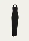 Proenza Schouler Meryl Halter Matte Crepe Rib Knit Maxi Dress In Black