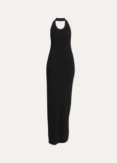 Proenza Schouler Meryl Halter Matte Crepe Rib Knit Maxi Dress In Black