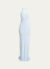 Proenza Schouler Meryl Halter Matte Crepe Rib Knit Maxi Dress In Light Blue