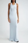 Proenza Schouler Meryl Halter Matte Crepe Rib Knit Maxi Dress In Light Blue