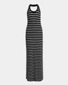 PROENZA SCHOULER MERYL STRIPED MATTE VISCOSE RIB HALTER MAXI DRESS