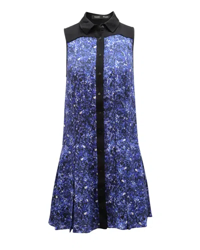 Proenza Schouler Micro Printed Flared Dress In Blue Silk