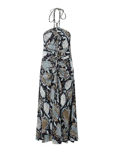 Proenza Schouler Printed Viscose Crepe De Chine Halter Dress Black Multi