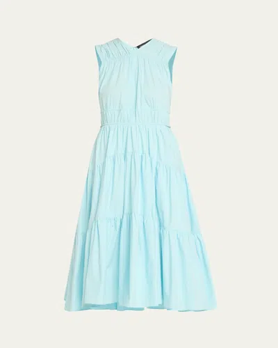 Proenza Schouler Misha Tiered Compact Eco Poplin Dress In Blue