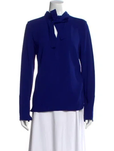 Pre-owned Proenza Schouler Mock Neck Long Sleeve Blouse In Blue