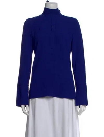 Pre-owned Proenza Schouler Mock Neck Long Sleeve Blouse In Blue