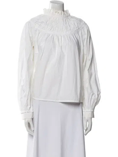 Pre-owned Proenza Schouler Mock Neck Long Sleeve Blouse In White