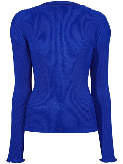 Proenza Schouler Mock-neck Ribbed Sweatshirt In Blue