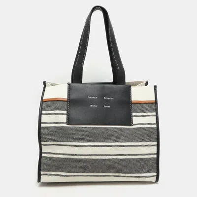 Pre-owned Proenza Schouler Monochrome Stripe Canvas And Leather Large Morris Tote