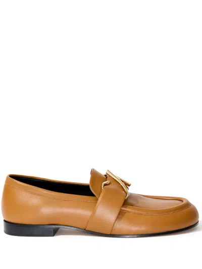 Proenza Schouler Monogram-plaque Embossed-leather Loafers In Brown