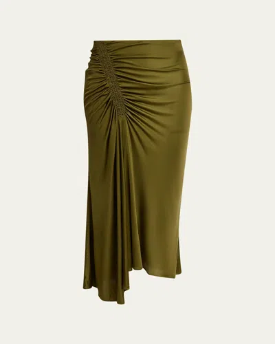 Proenza Schouler Naia Ruched Midi Skirt In Green
