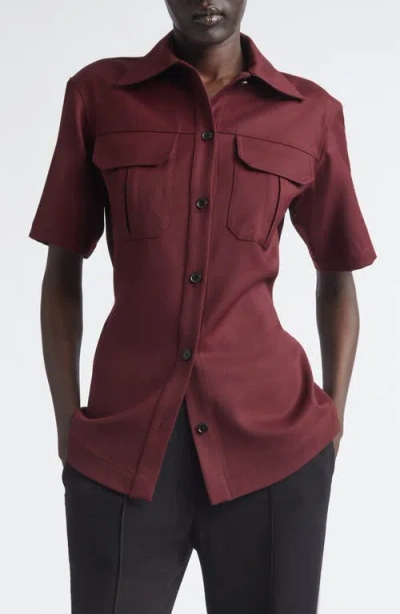 Proenza Schouler Nali Wool Blend Gabardine Button-up Shirt In Red