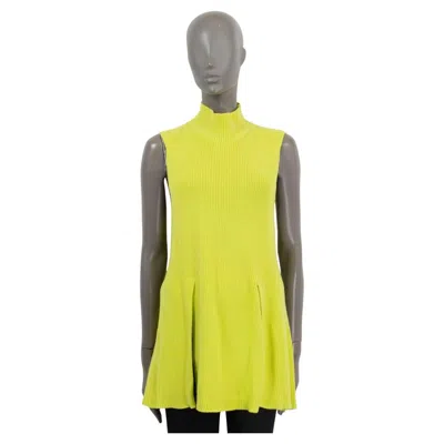 Pre-owned Proenza Schouler Neon Lime Wool & Cotton Slit Sleeveless Mock Sweater L In Yellow