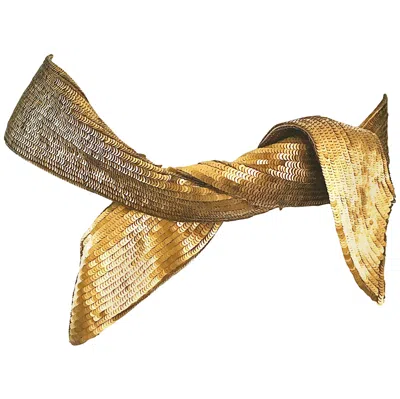 Pre-owned Proenza Schouler New  Bronze Gold Metallic Sequin Silk Tie Sash Belt Hair Scarf