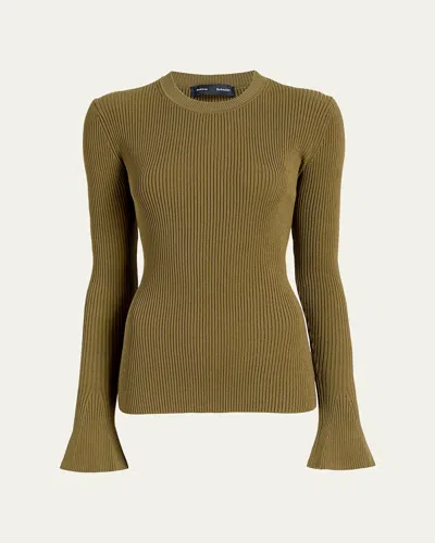 Proenza Schouler Nir Bell Sleeve Ribbed Sweater In Green