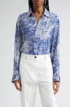 Proenza Schouler Norman Printed Viscose Crepe De Chine Collared Top In Cobalt Multi
